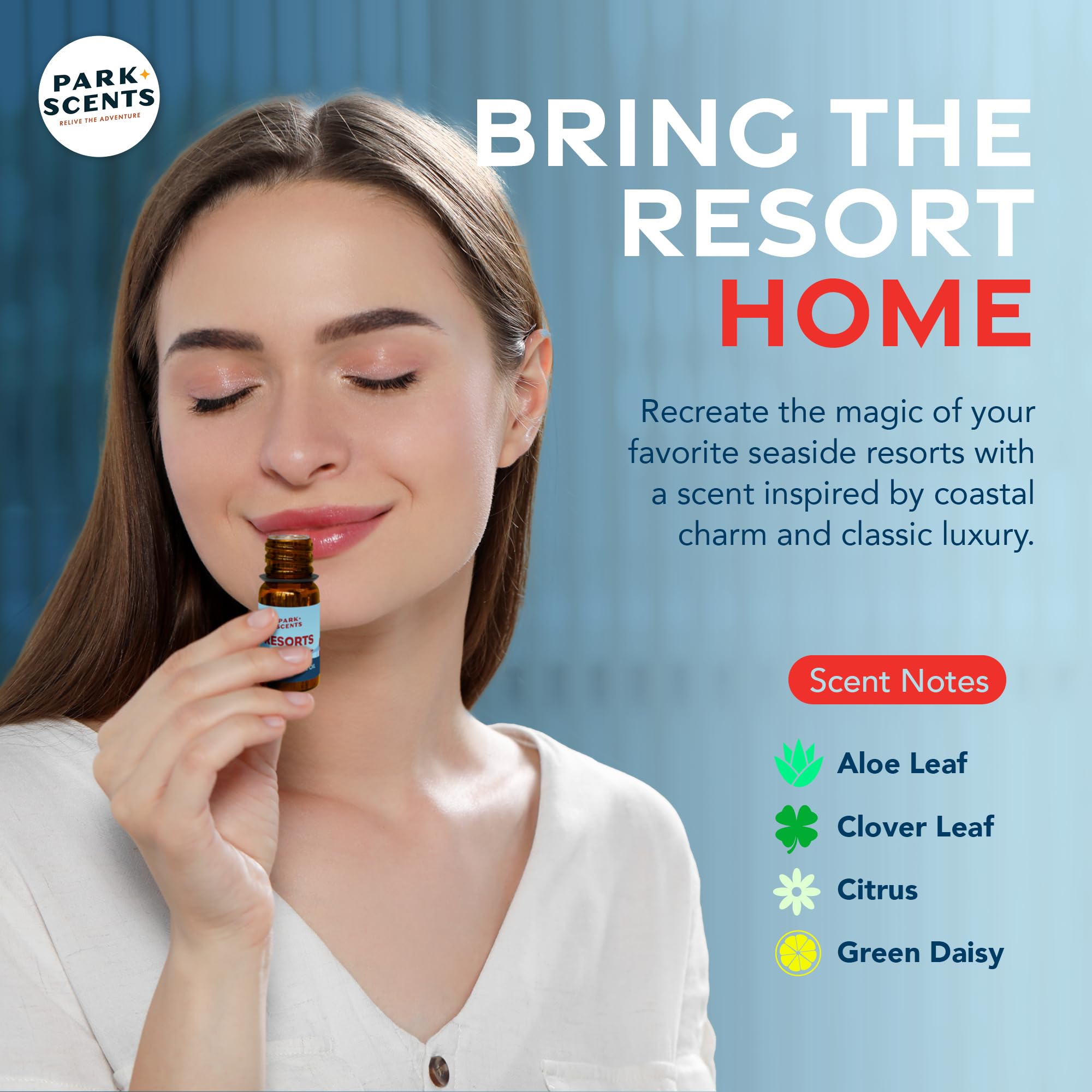 Park Scents Resorts – Floridian Theme Park Luxury Hotel Fragrance Oil (10ml) – Clover, Aloe, Citrus & Daisy Diffuser Oil