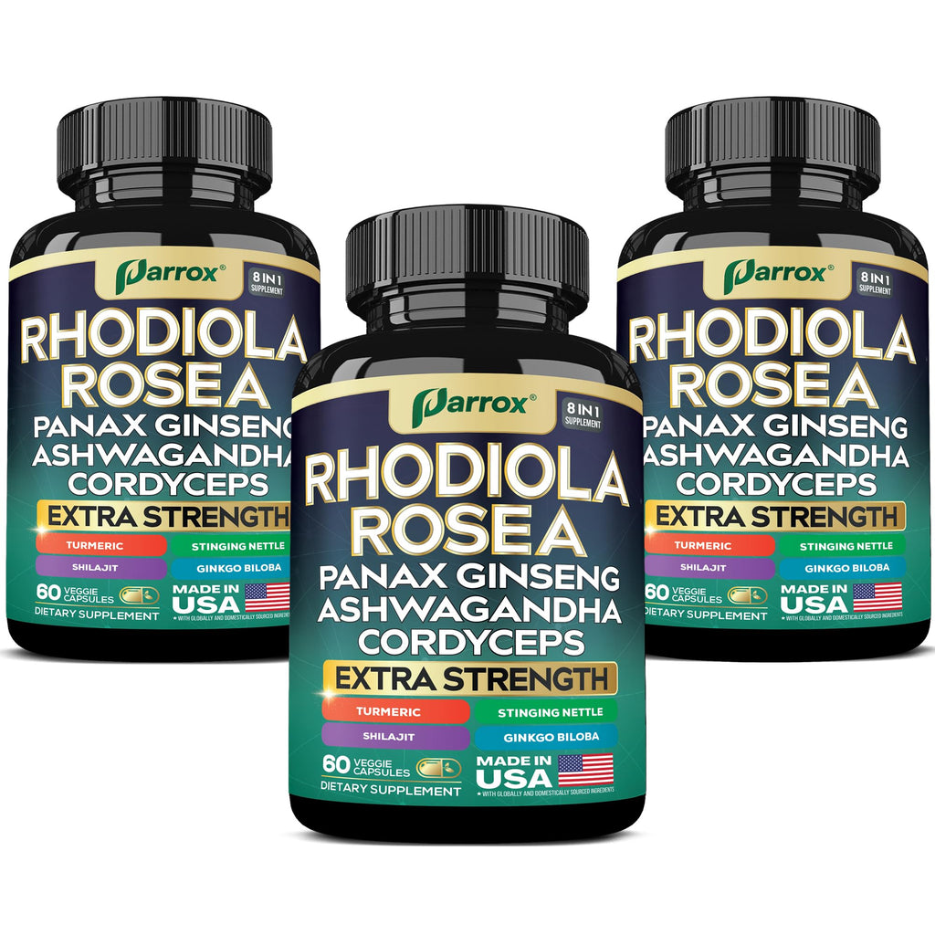 Parrox 8-in-1 Adaptogen Blend Capsules – Rhodiola, Ginseng, Ashwagandha, Turmeric | 3 Pack