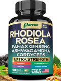 Parrox 8-in-1 Adaptogen Blend Capsules – Rhodiola Rosea, Ginseng, Ashwagandha, Turmeric – 60 Capsules
