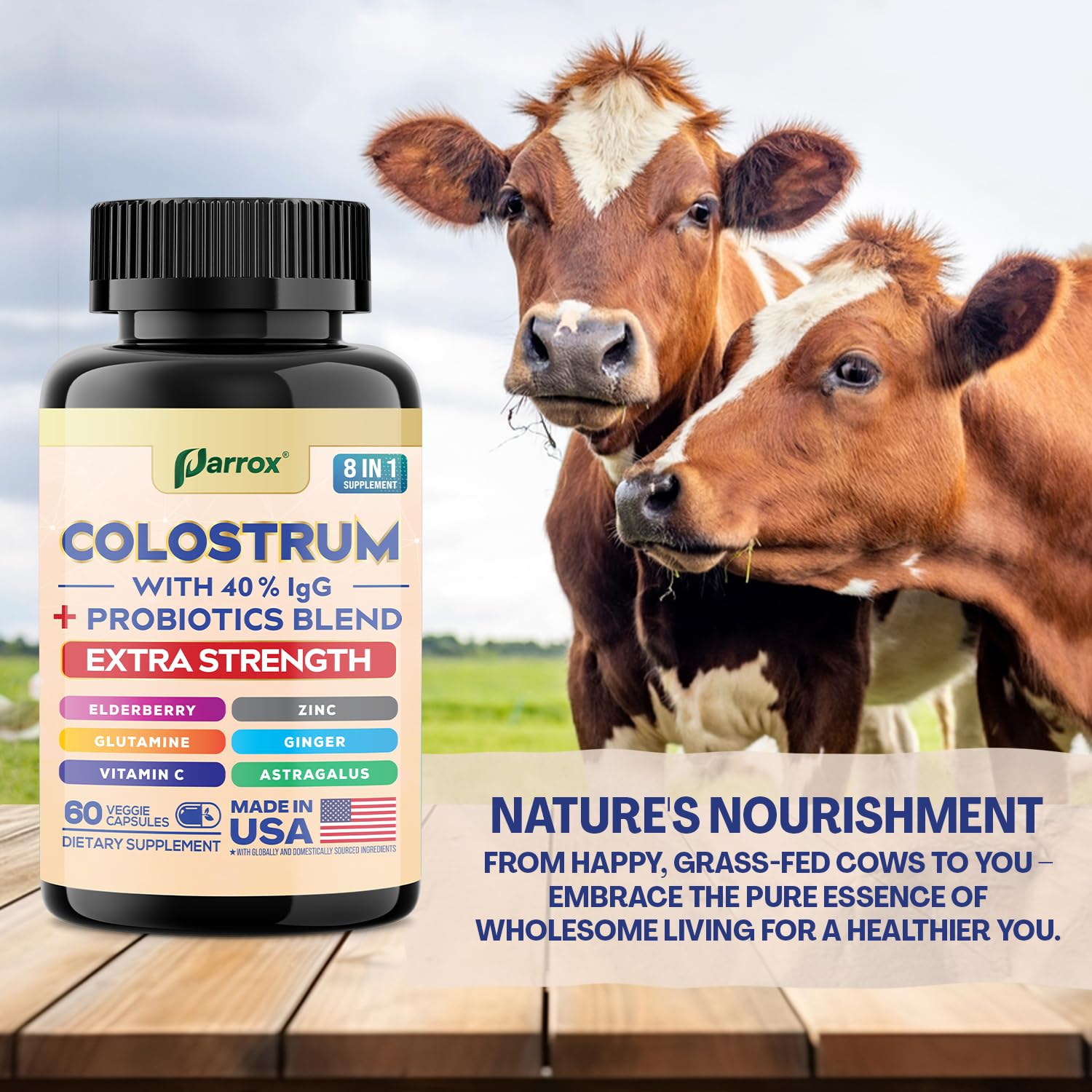 Parrox Colostrum Capsules – Grass-Fed 40% IgG, 8-in-1 Probiotic Wellness
