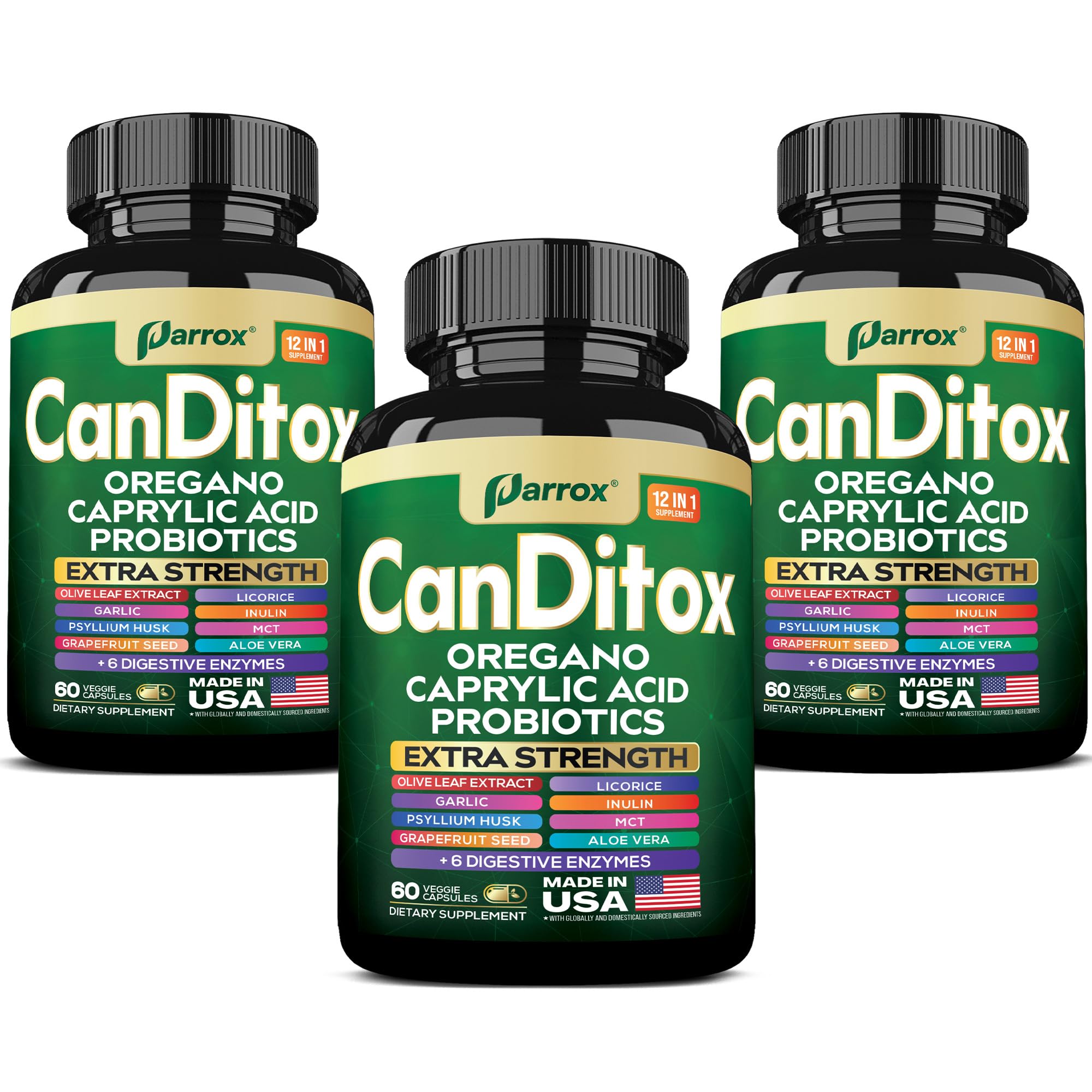 Parrox CanDitox Capsules - Oregano, Garlic, Probiotics & Digestive Enzymes (3 Pack)