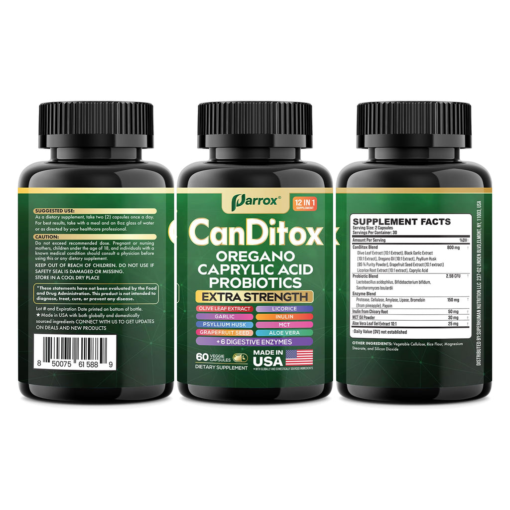 Parrox CanDitox Capsules - Oregano, Garlic, Probiotics & Digestive Enzymes (3 Pack)