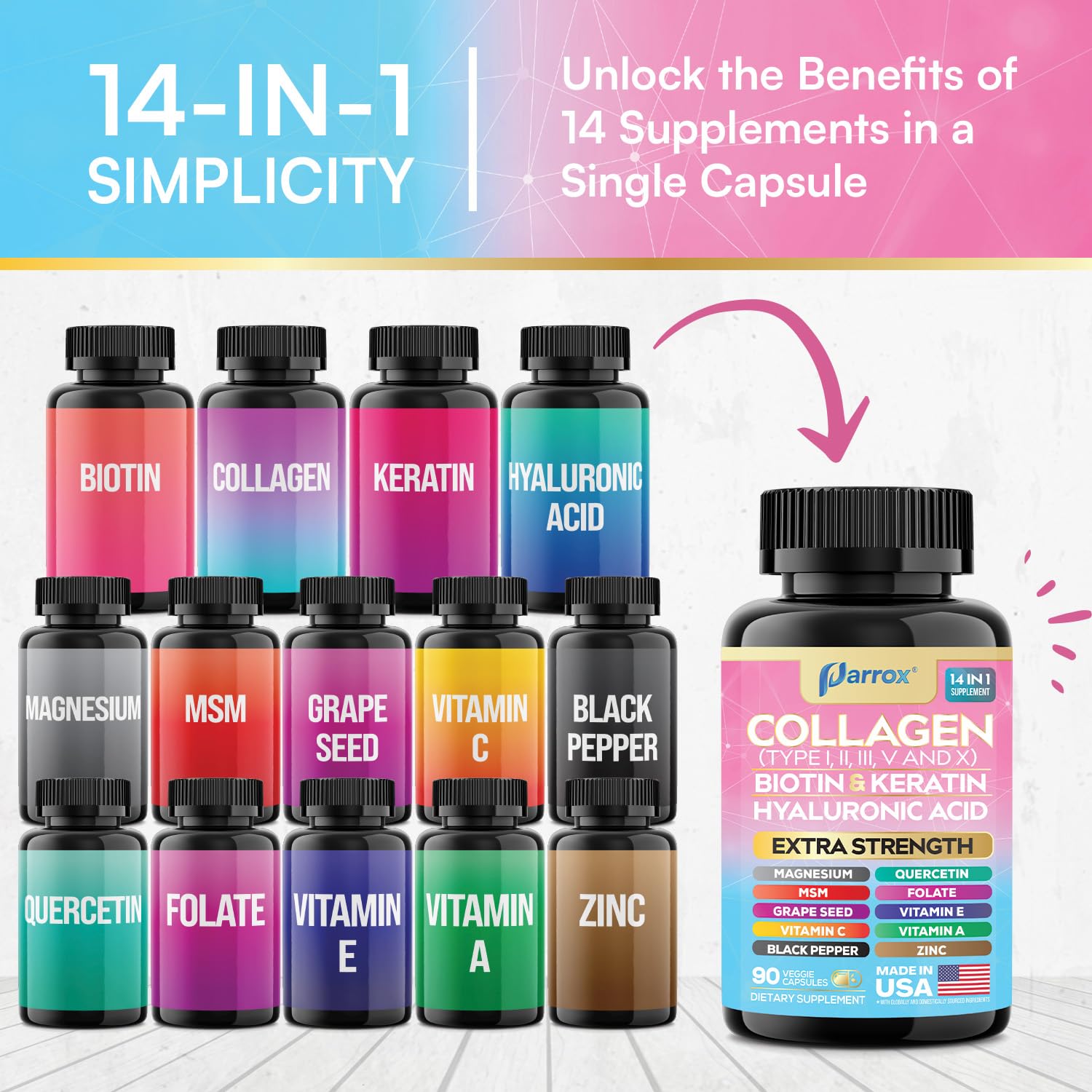 Parrox Collagen 2-Pack – 14-in-1 Beauty Capsule with Biotin, Keratin & Hyaluronic Acid