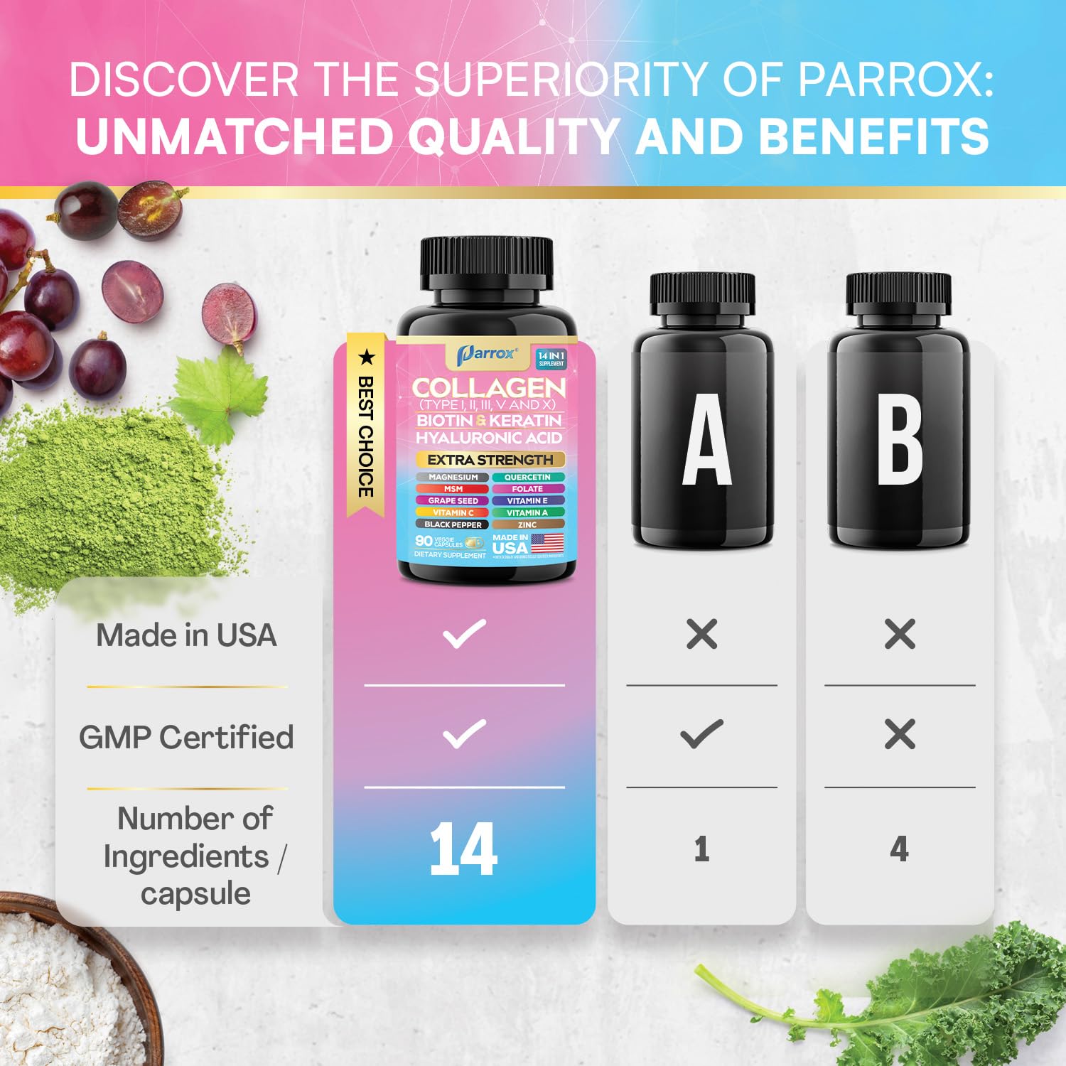 Parrox 14-in-1 Collagen 3-Pack with Biotin & Hyaluronic Acid