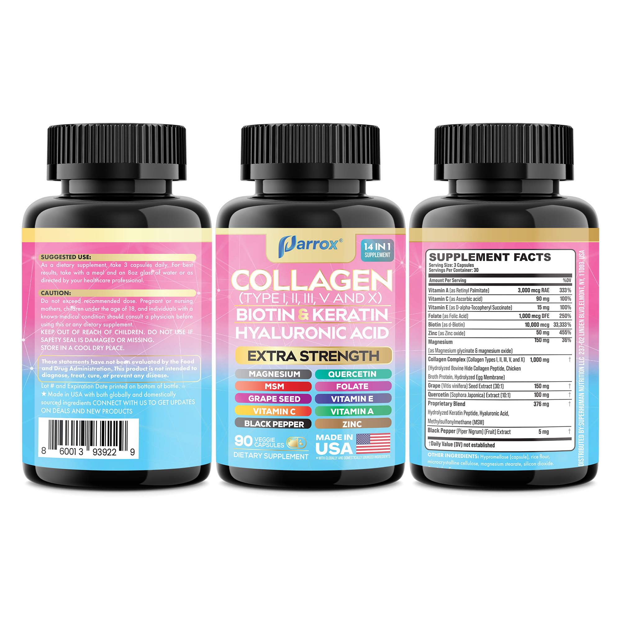 Parrox 14-in-1 Collagen 3-Pack with Biotin & Hyaluronic Acid