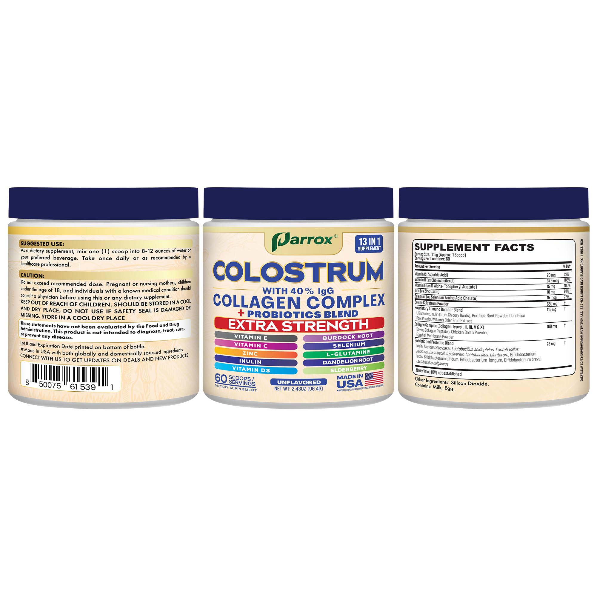 Parrox Colostrum Powder 40% IgG - 60 Servings, Unflavored