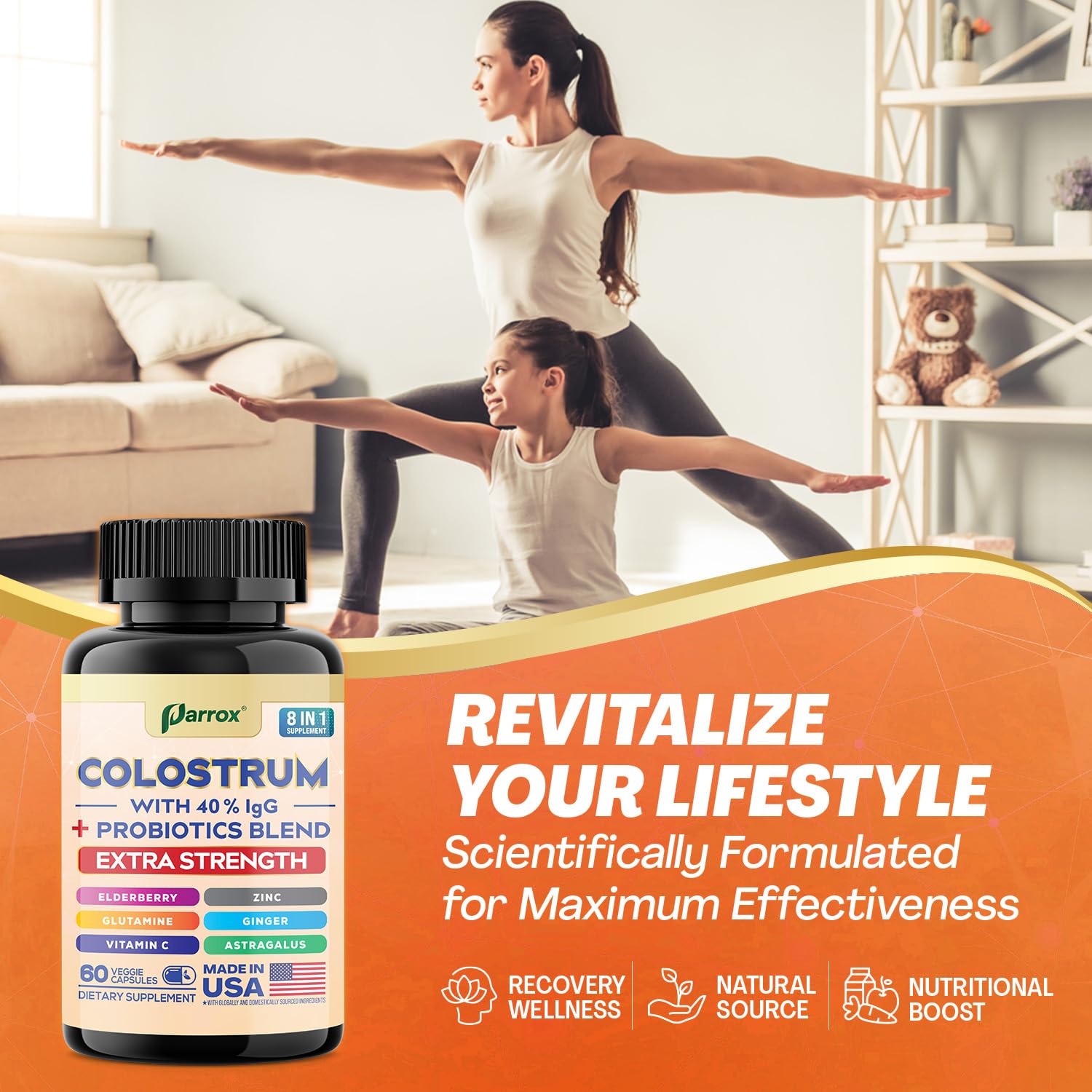 Parrox Colostrum Capsule – Grass-Fed 40% IgG, 8-in-1 Probiotic Wellness (180 Caps)