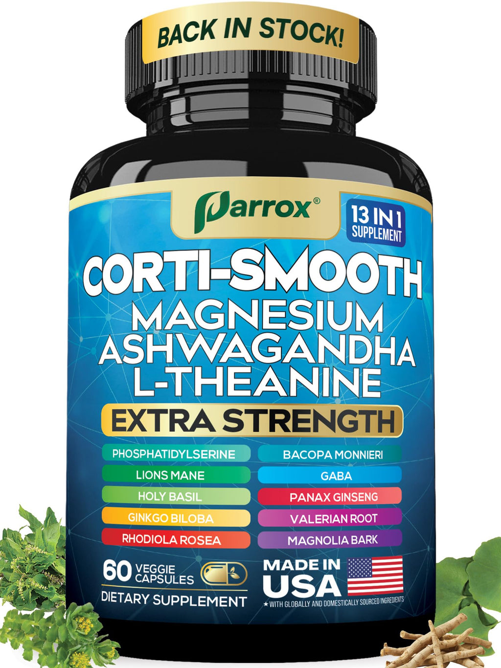 Parrox Corti-Smooth Cortisol Support Supplement (60 Caps) – Magnesium, L-Theanine, Ashwagandha