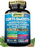 Parrox Corti-Smooth Cortisol Support Supplement (60 Caps) – Magnesium, L-Theanine, Ashwagandha