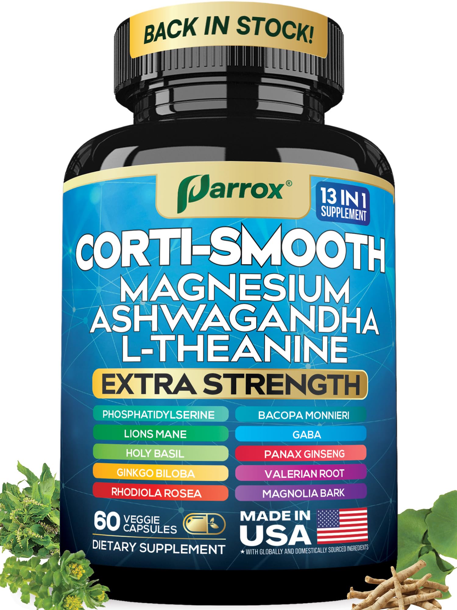 Parrox Corti-Smooth Cortisol Support Supplement (60 Caps) – Magnesium, L-Theanine, Ashwagandha