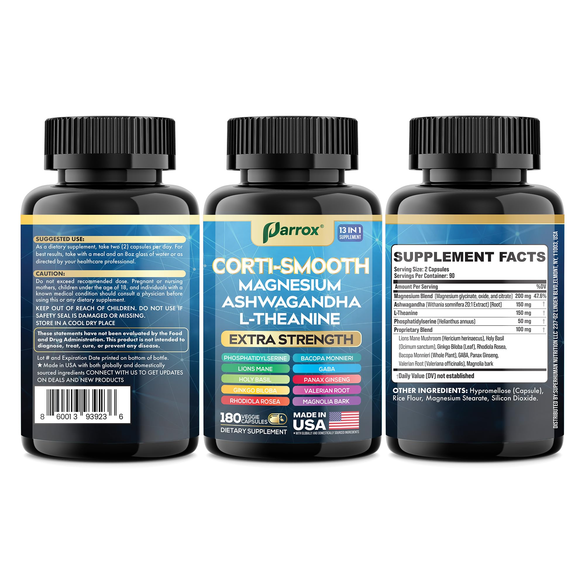 Parrox Corti-Smooth Cortisol Support Capsules with Magnesium & Adaptogens | 180 Caps