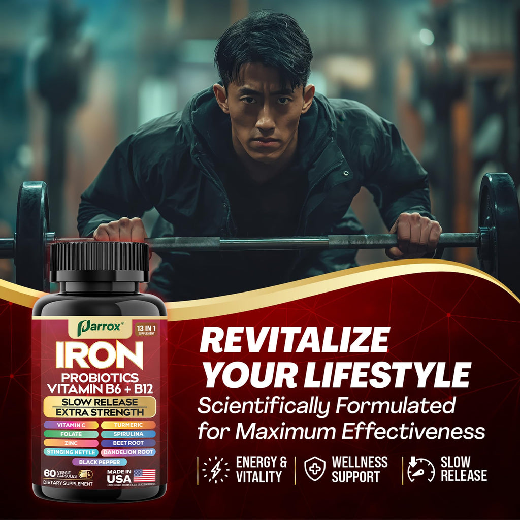 Parrox Elemental-Iron: Slow-Release Iron with Probiotics, Beetroot, Turmeric & B Vitamins – 2 Pack, 60 Capsules Each