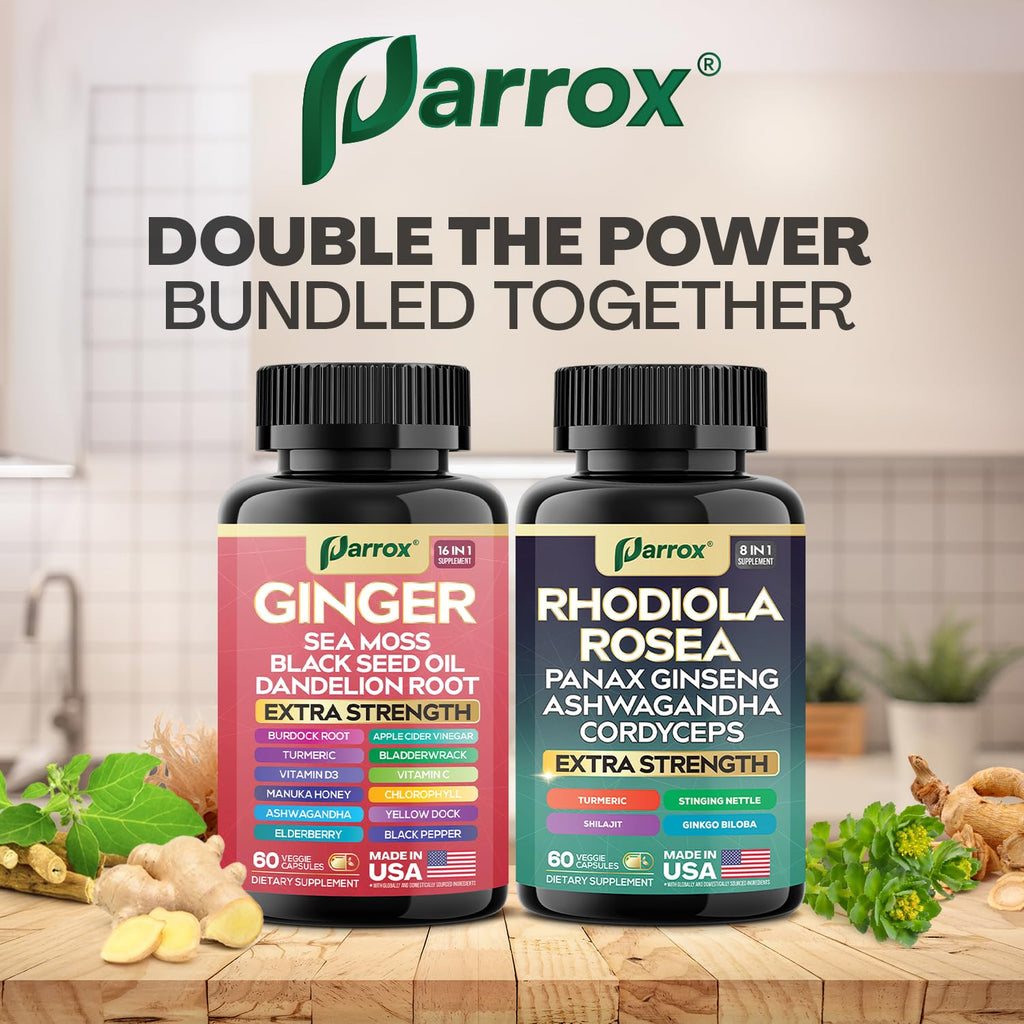 Parrox Dynamic Duo Herbal Bundle – Ginger & Rhodiola (60 Caps Each)