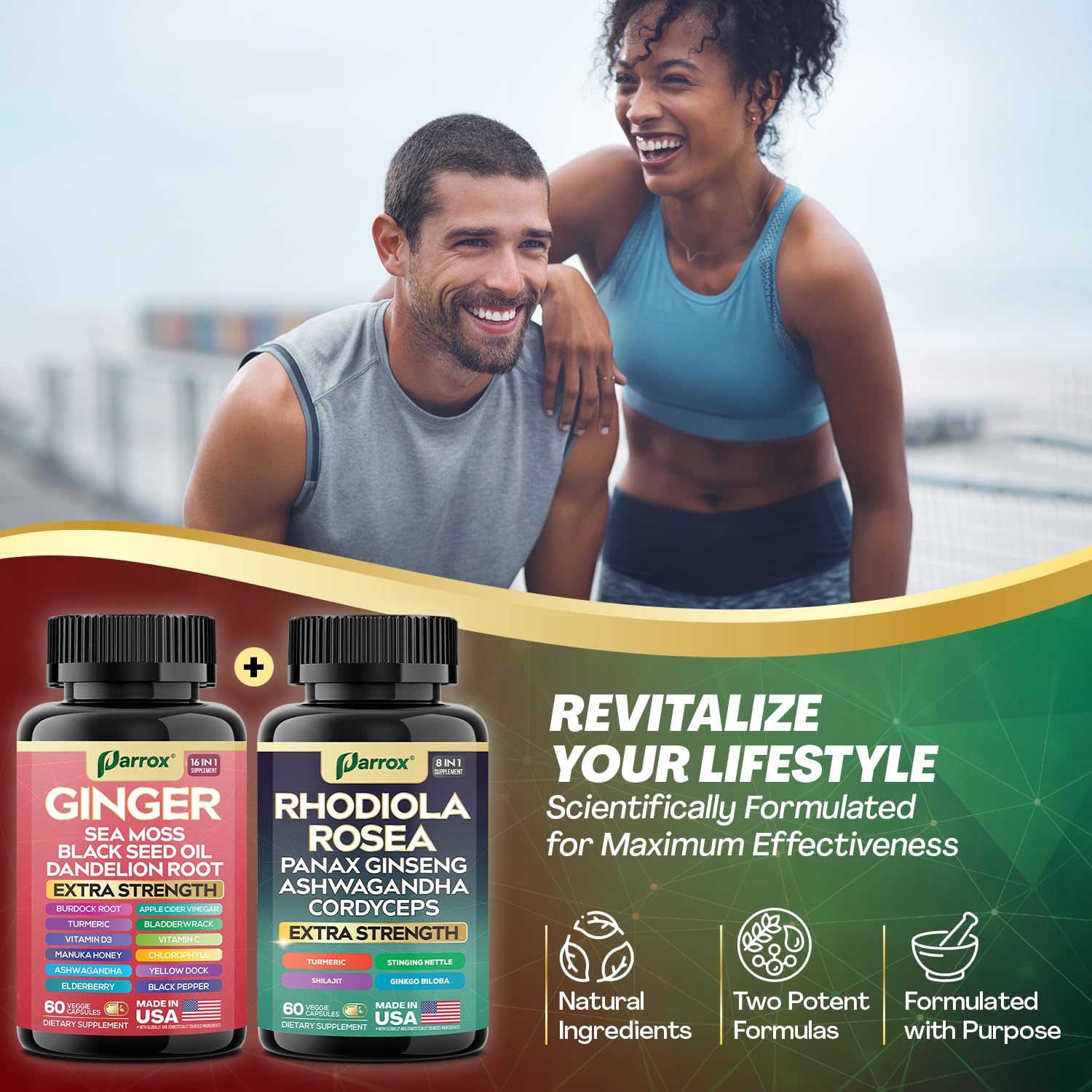 Parrox Dynamic Duo Herbal Bundle: Ginger & Rhodiola 2-Pack