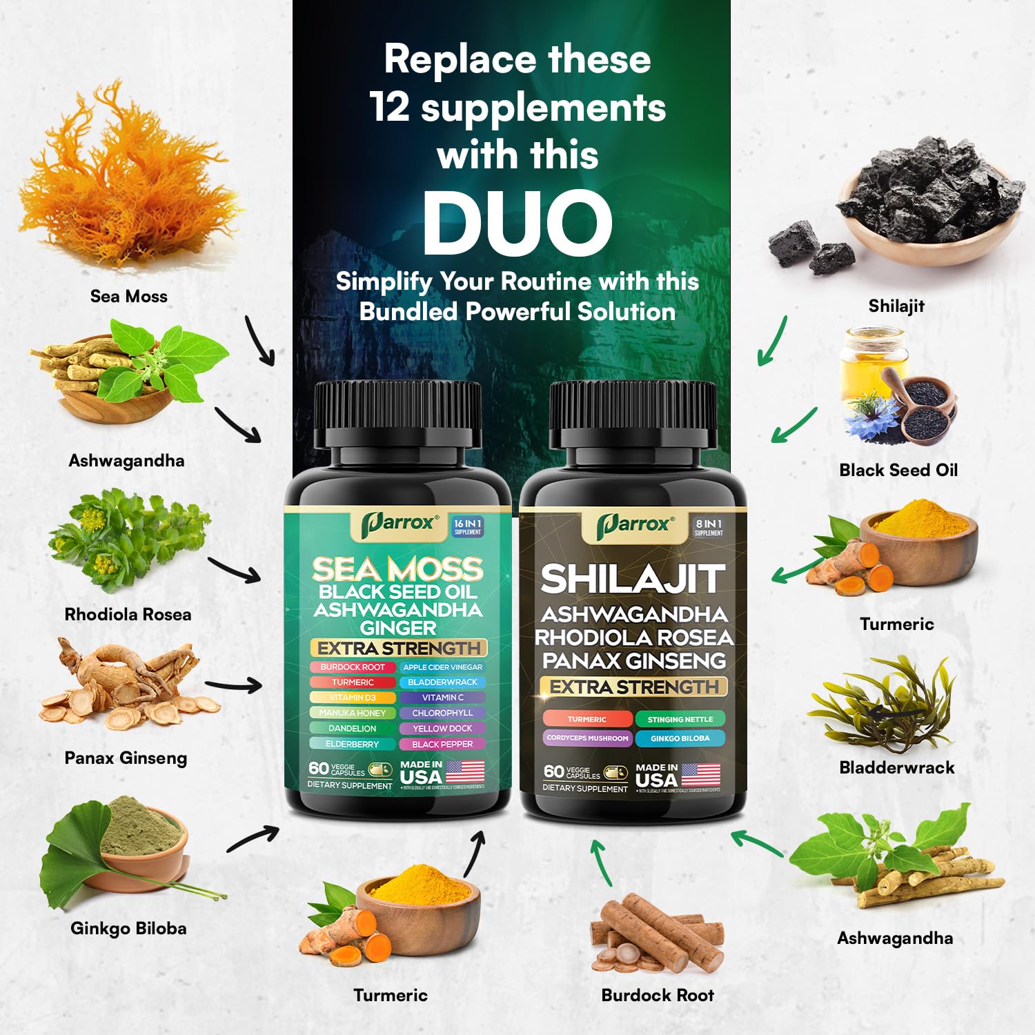 Parrox Dynamic Vitality Bundle (3 Pack) – Shilajit & Sea Moss, 8-in-1 & 16-in-1 Formulas
