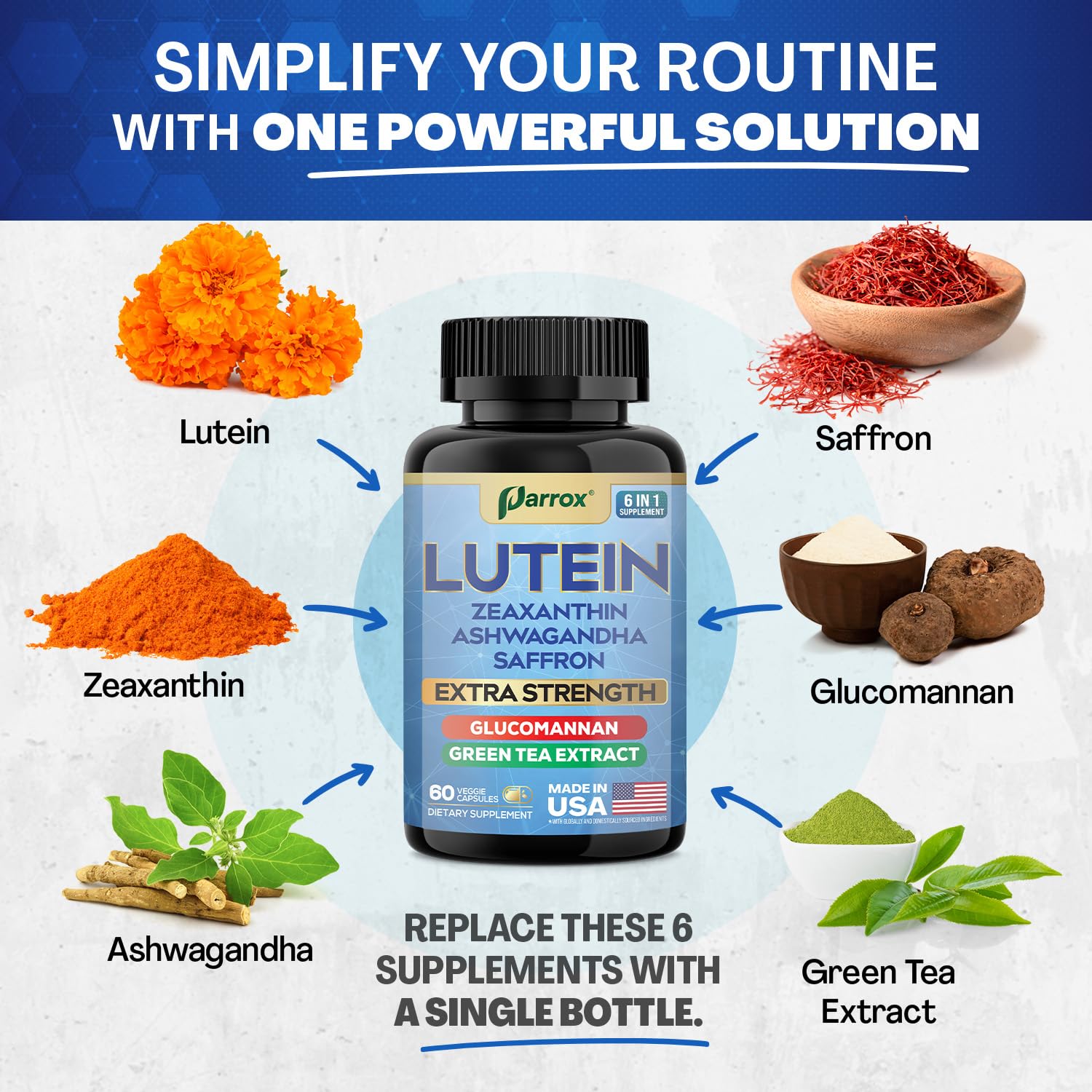Parrox Lutein & Zeaxanthin Eye Health Supplement – 60 Capsules | Plant-Based Vision Support