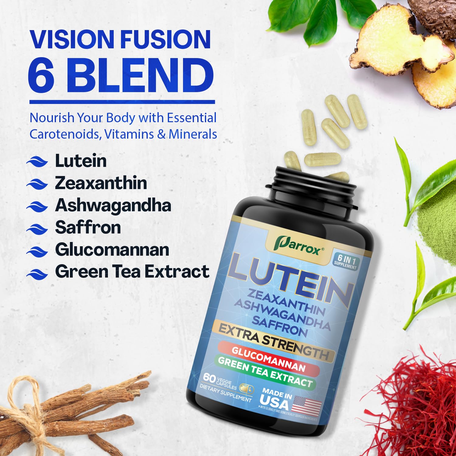 Parrox Lutein & Zeaxanthin Eye Health Supplement – 60 Capsules | Plant-Based Vision Support