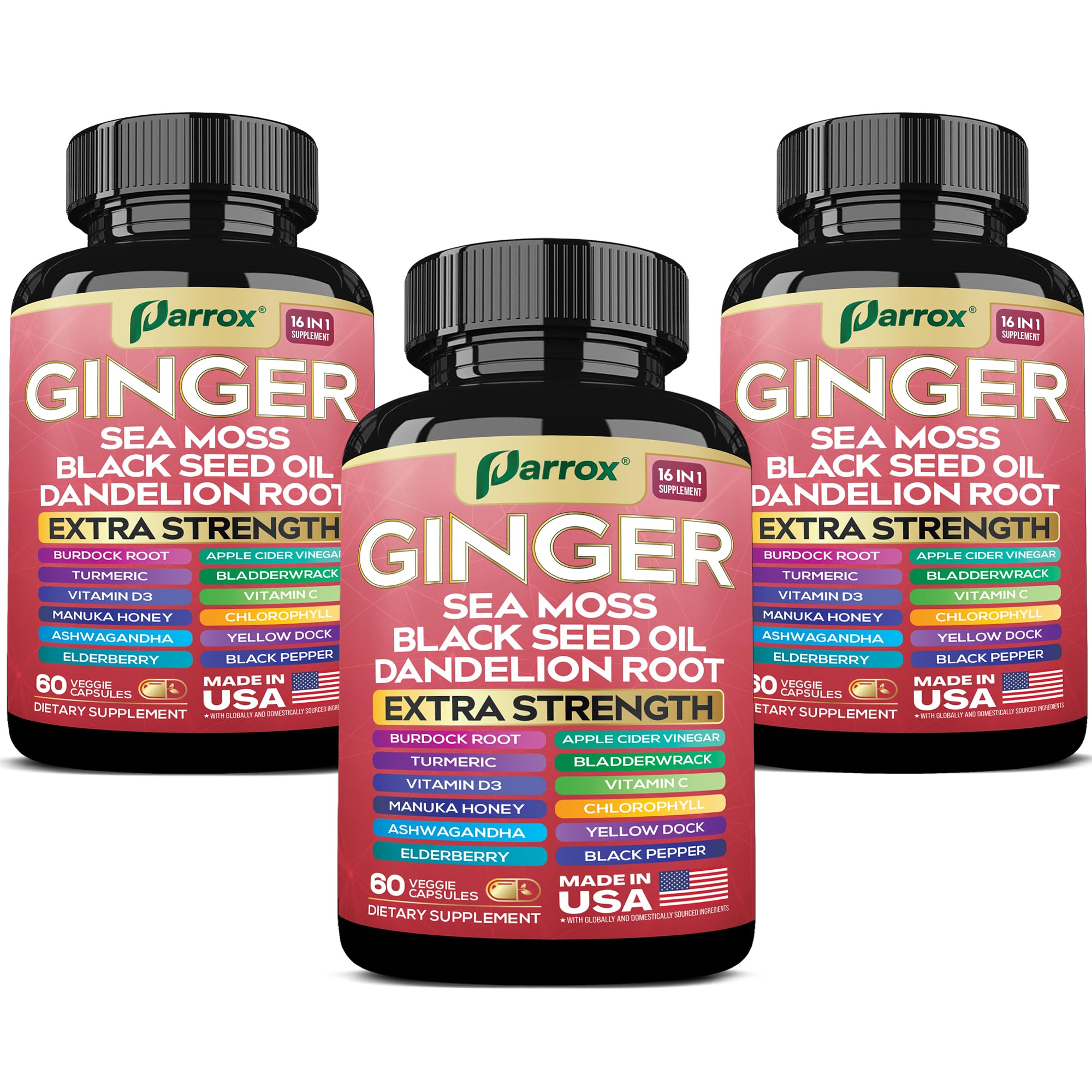 Parrox Ginger 16-in-1 Formula – 3 Pack | Ginger, Turmeric, Sea Moss & More