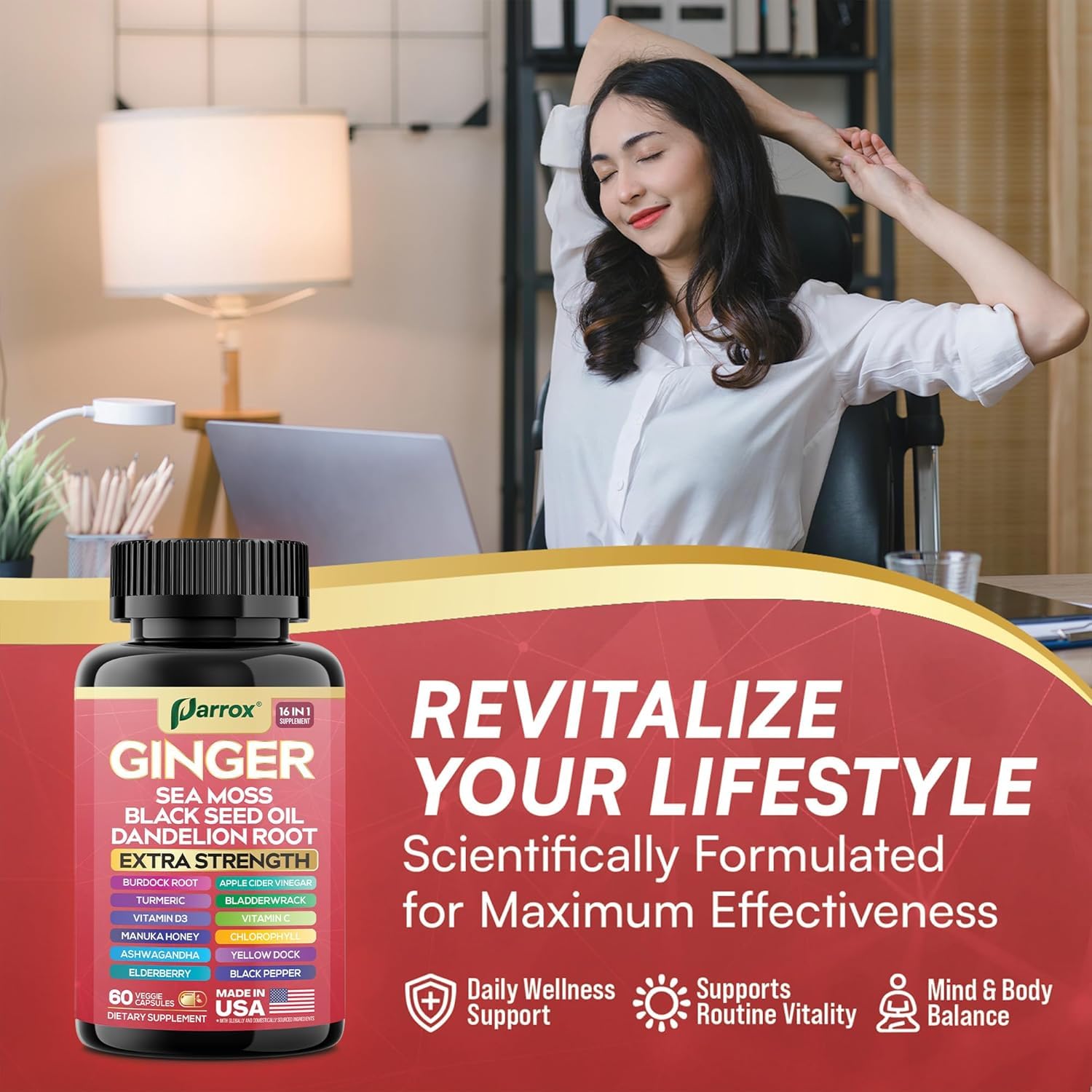 Parrox Ginger 16-in-1 Formula – 3 Pack | Ginger, Turmeric, Sea Moss & More