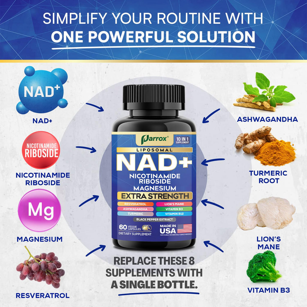 Parrox NAD+ 10-in-1 Supplement with Liposomal NAD+ - 2-Pack