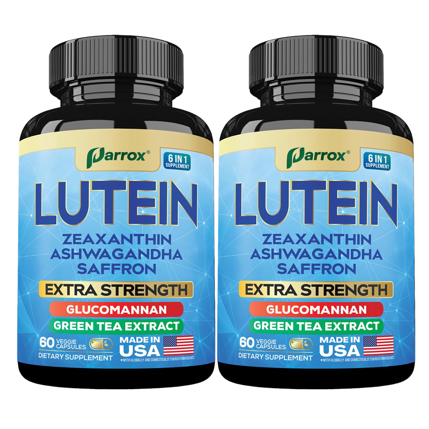 Parrox 6-in-1 Lutein & Zeaxanthin Eye Health Supplement – 2 Pack (60-Day) – Plant-Based Formula