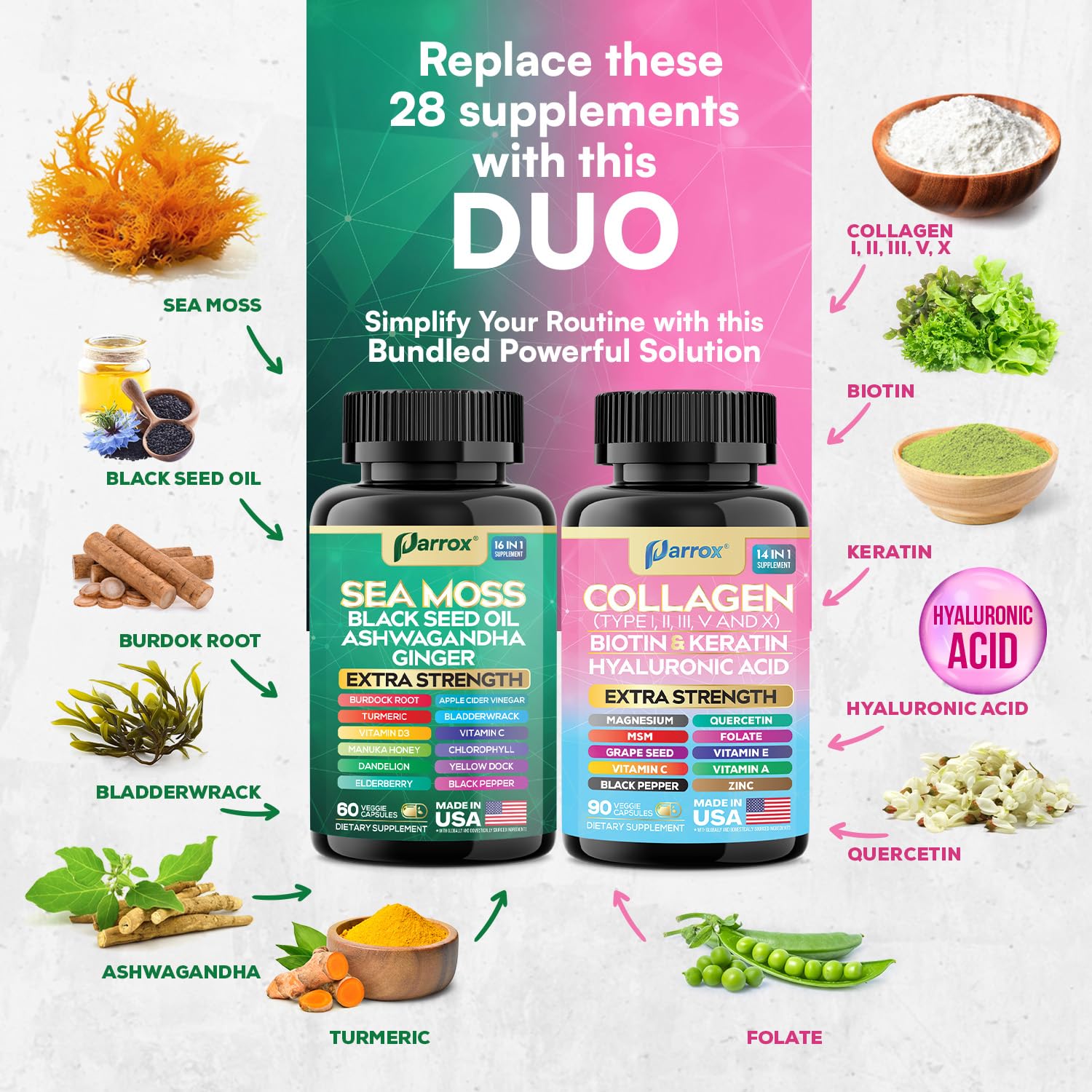 Parrox Radiant Wellness Bundle – Sea Moss, Collagen, Turmeric, Biotin & More