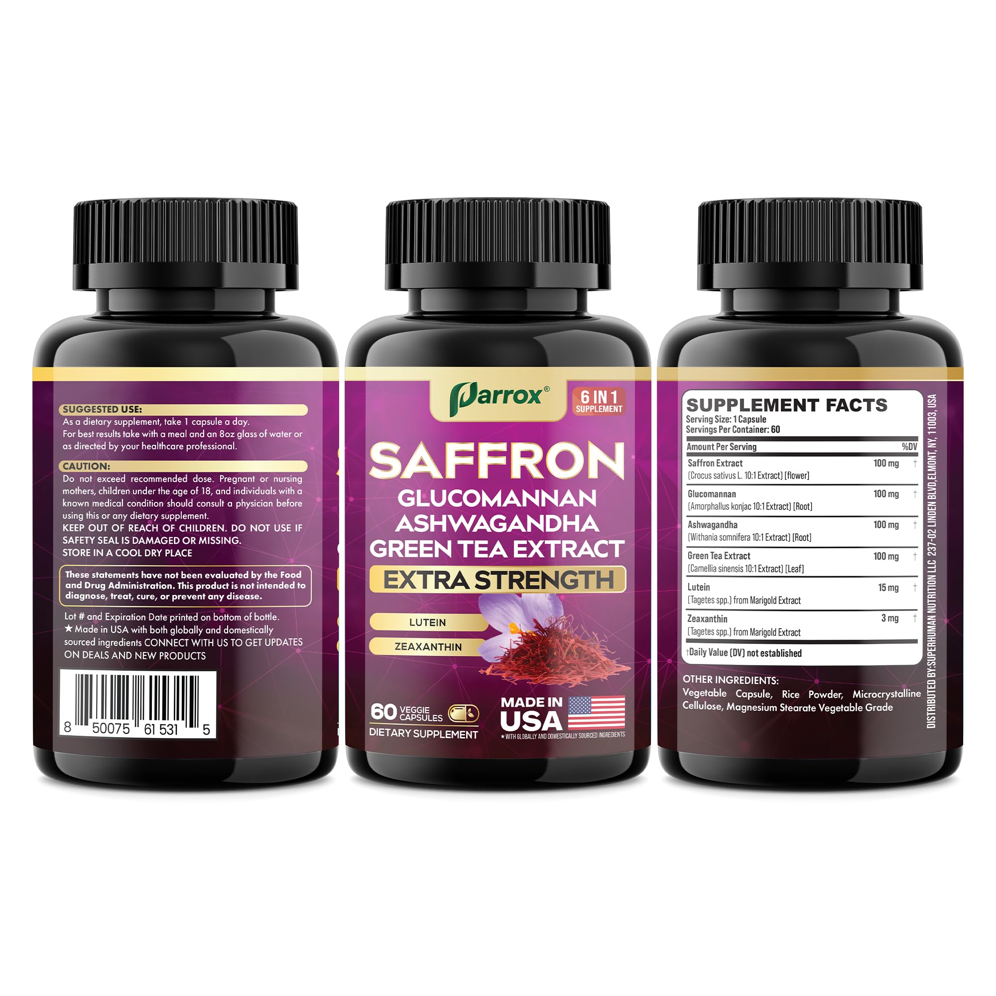 Parrox Saffron Supplement 6-Month Supply (3-Pack) – Vision Support & Daily Wellness