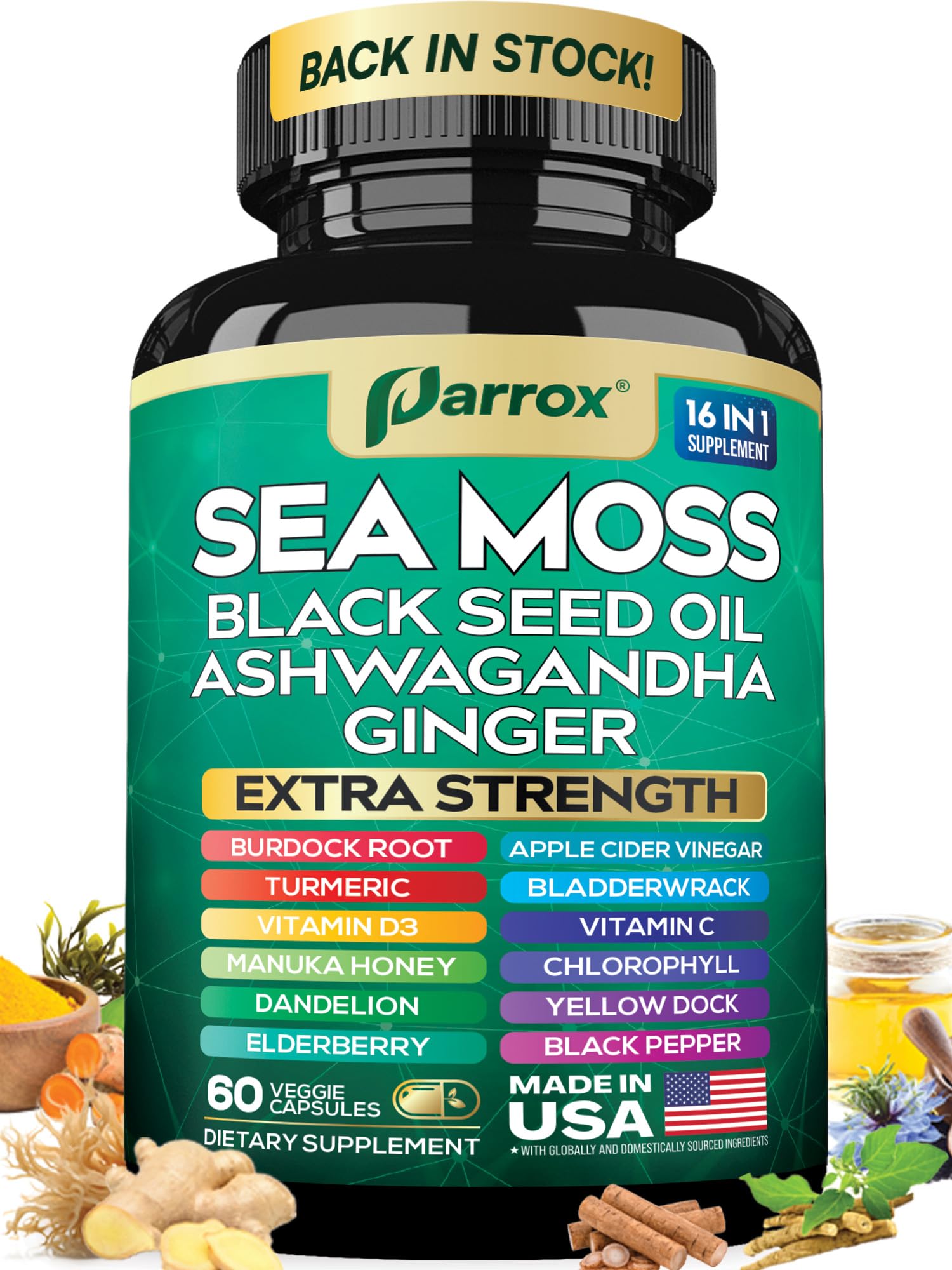 Parrox Sea Moss 16-in-1 Capsules (60 Caps) – Herbal Wellness Blend