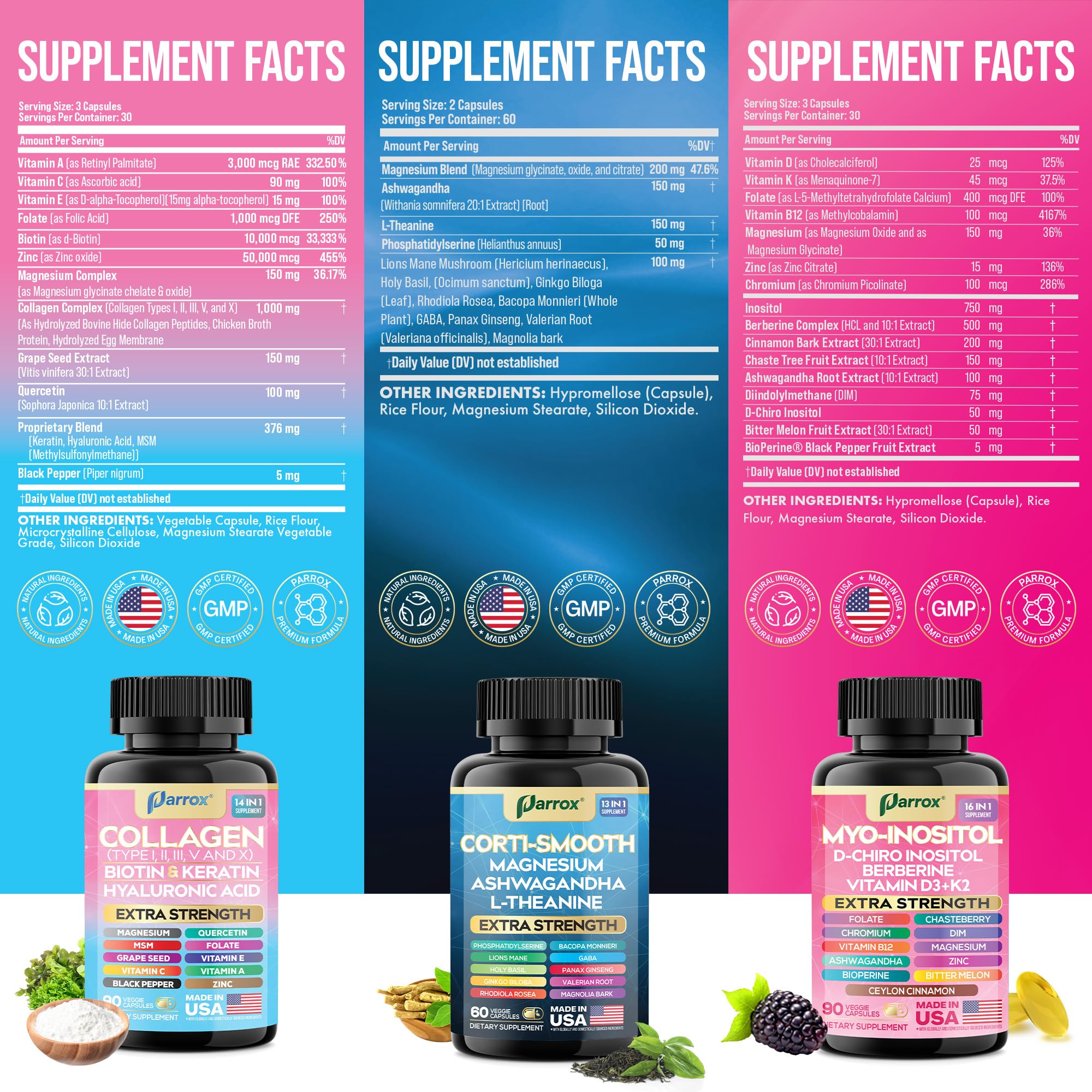 Parrox She Shines Set – Collagen Peptides, Cortisol Support & Inositol Bundle