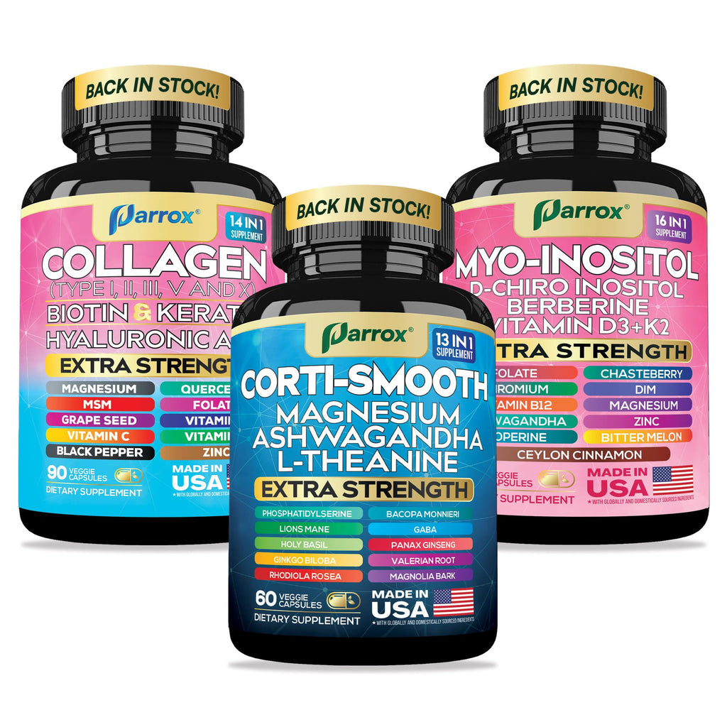 Parrox She Shines Set – Collagen Peptides, Cortisol Support & Inositol Bundle