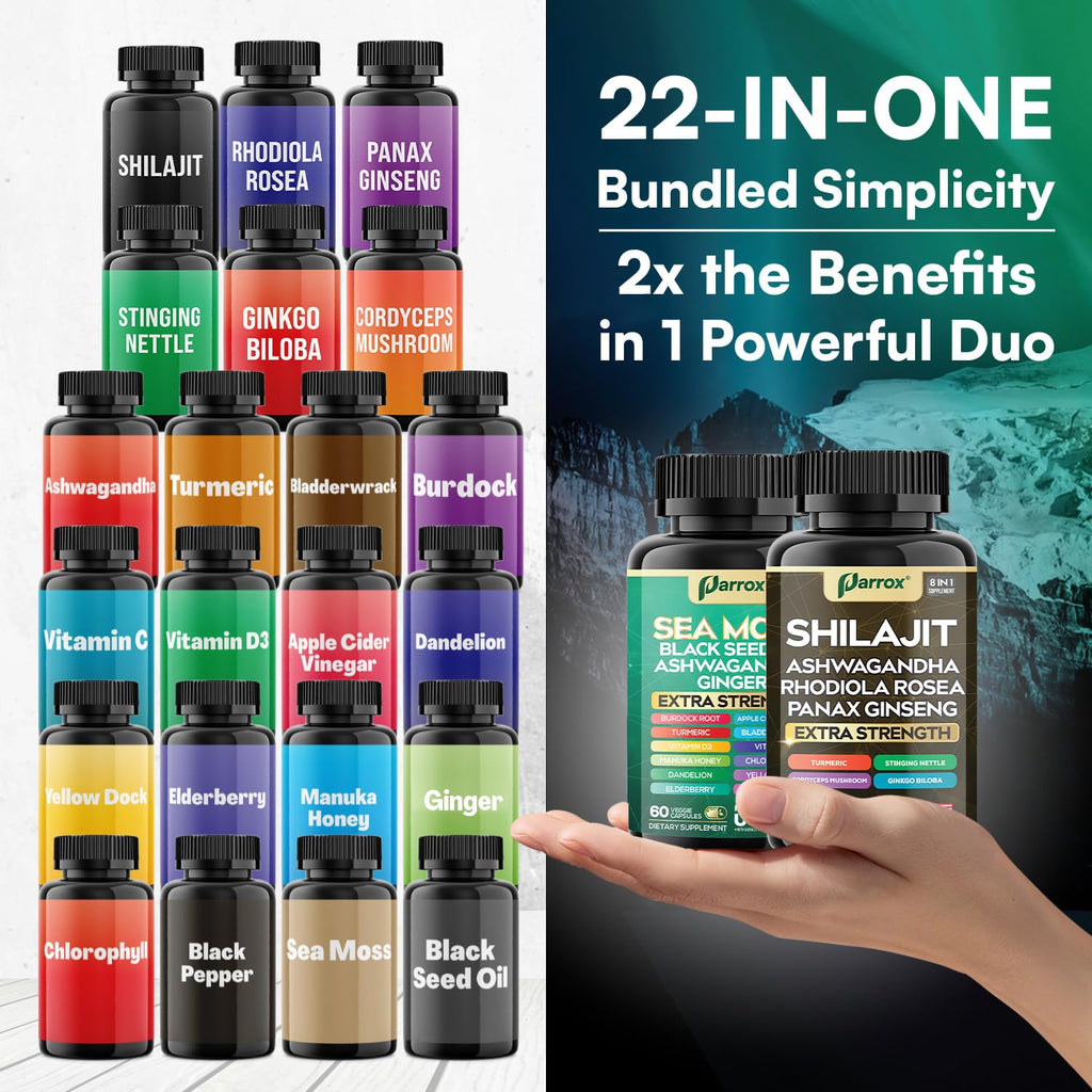 Parrox Dynamic Vitality Bundle (2 Pack) – Shilajit, Sea Moss 350mg & 22 Plant-Based Ingredients