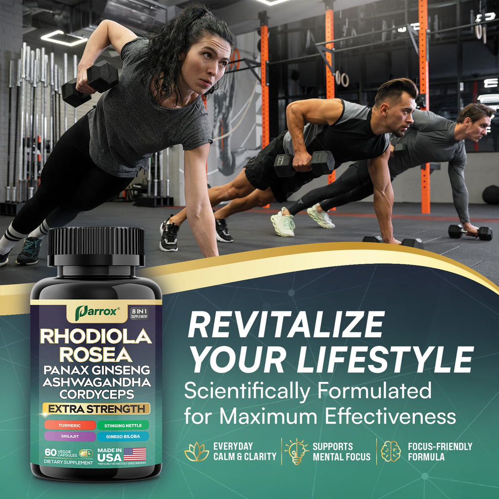Parrox 8-in-1 Adaptogen Blend Capsules – Rhodiola, Ginseng, Ashwagandha, Turmeric | 3 Pack