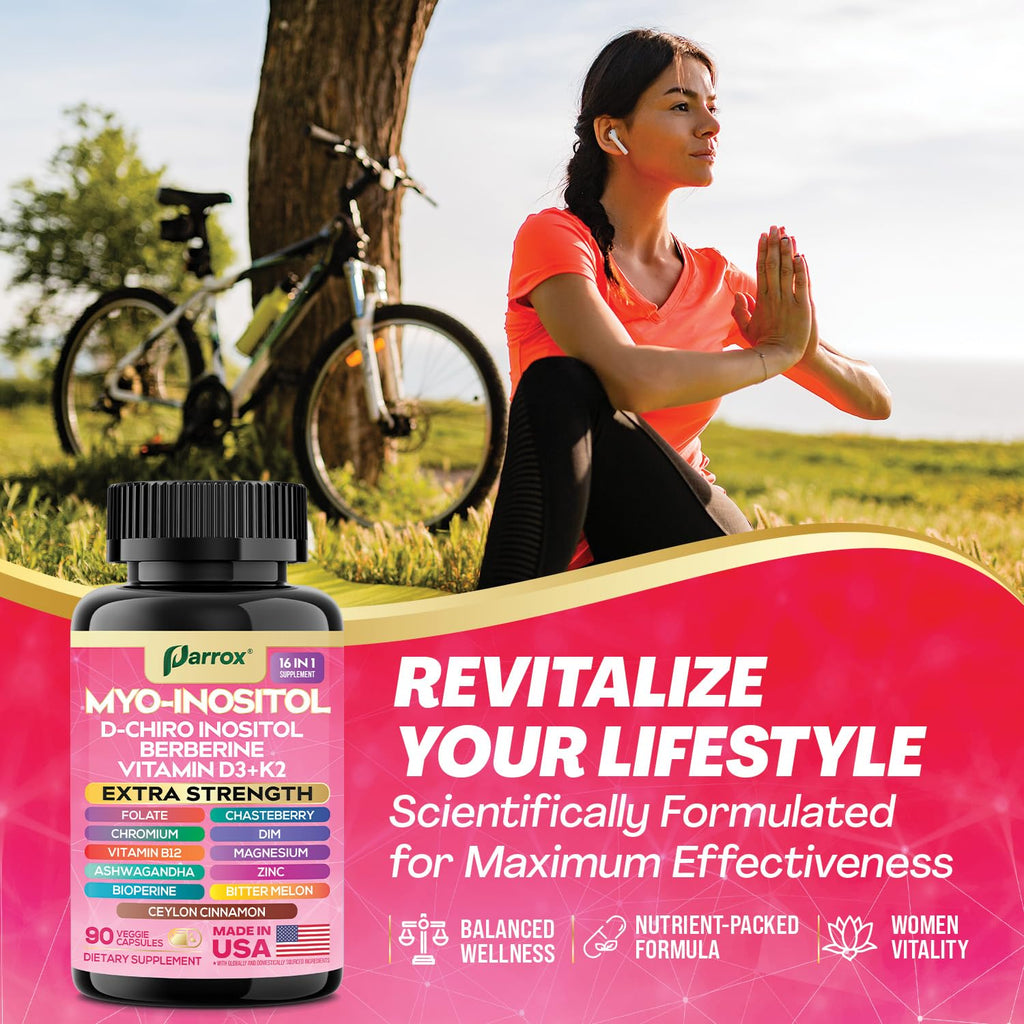 Parrox Myo-Inositol 16-in-1 Supplement – 2 Pack with D-Chiro Inositol, Berberine, D3 + K2