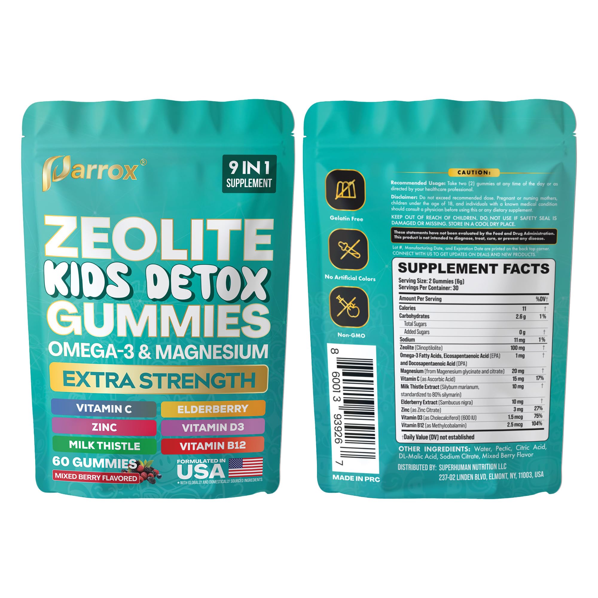 Parrox Zeolite Kids Gummies 9-in-1 – Sugar-Free Mixed Berry (60 Gummies)