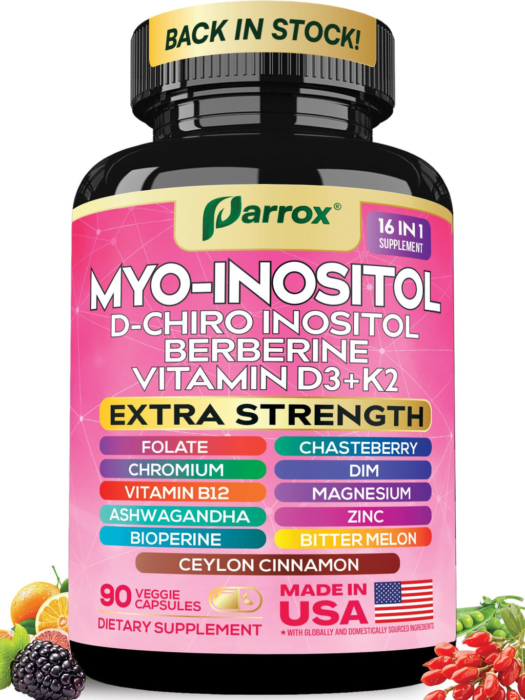 Parrox Myo Inositol Supplement – 16-in-1 Wellness (90 Vegan Capsules)