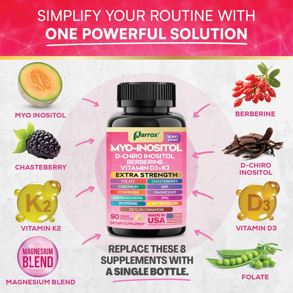 Parrox Myo Inositol Supplement – 16-in-1 Wellness (90 Vegan Capsules)