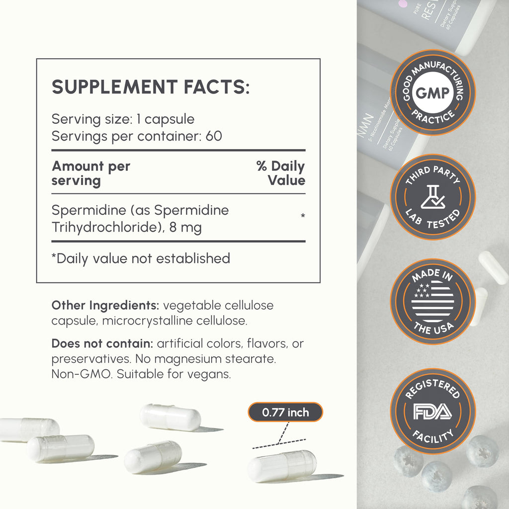partiQlar Spermidine Supplement – 99% Purity, 8 mg per Capsule, 60 Capsules – Made in USA