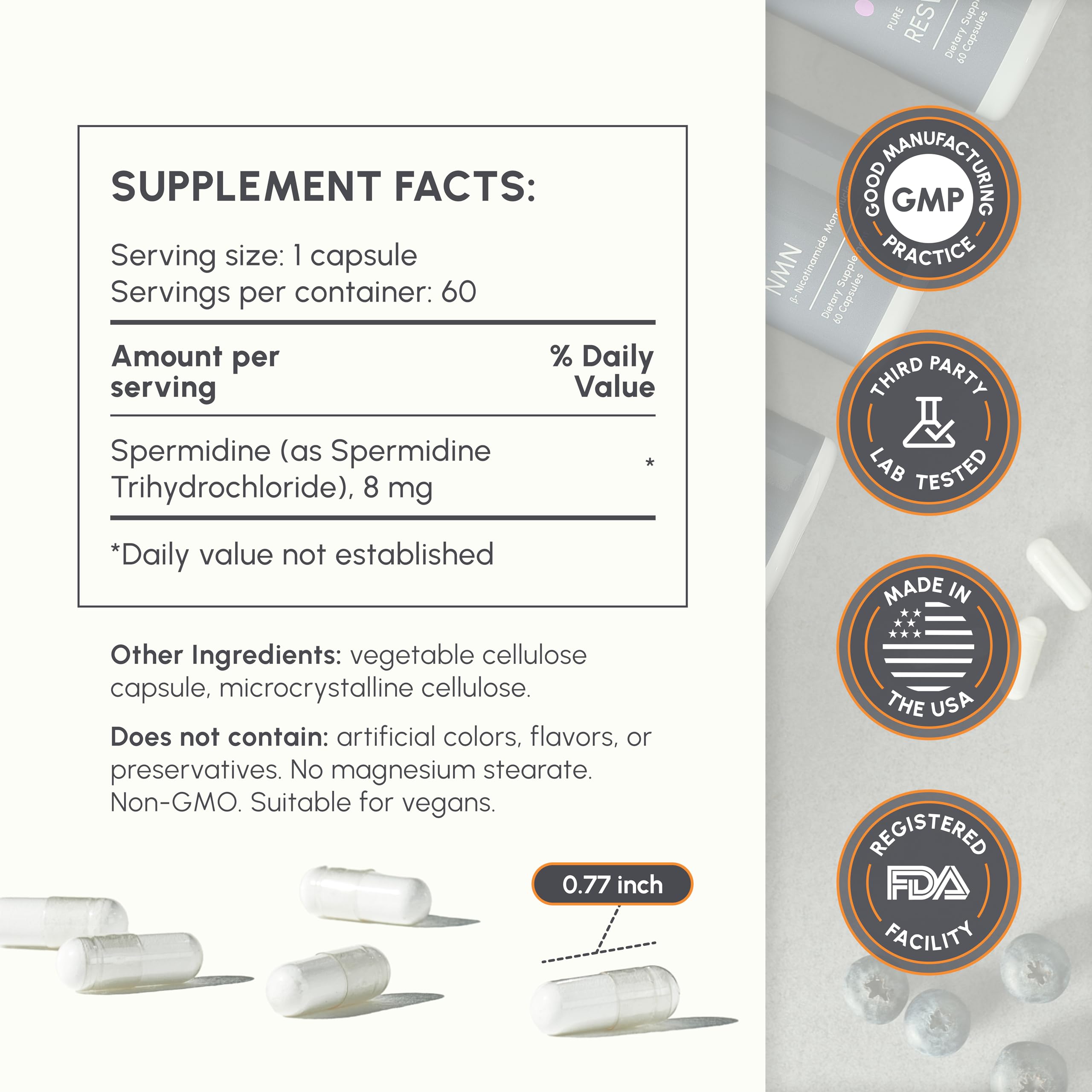 partiQlar Spermidine Supplement – 99% Purity, 8 mg per Capsule, 60 Capsules – Made in USA