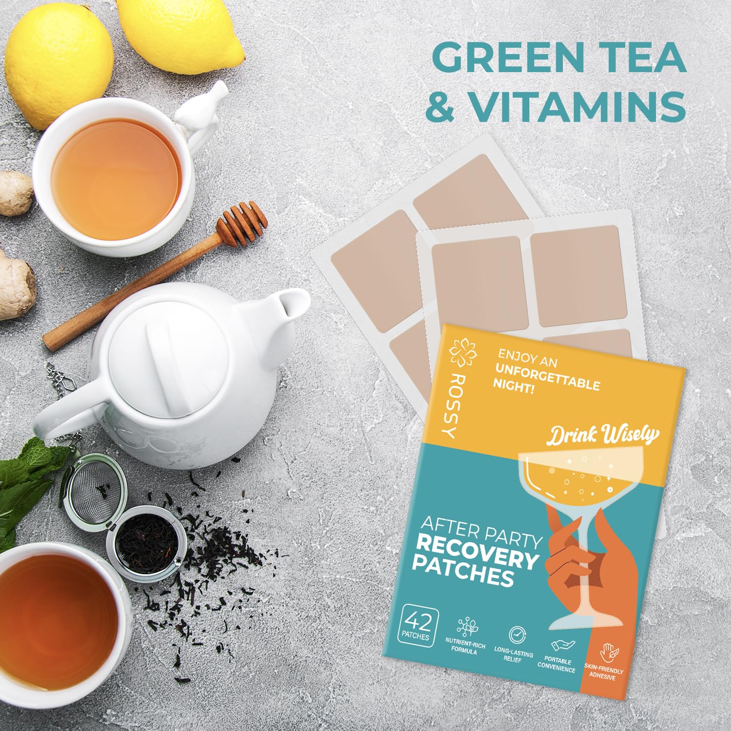 Party Recovery Patch: Fast-Acting Relief for Men and Women with Green Tea | Use Before Drinking | Wake Up Refreshed