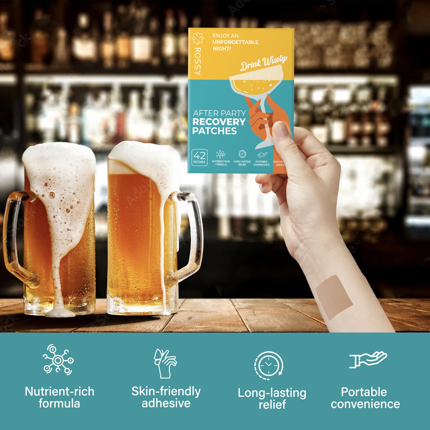 Party Recovery Patch: Fast-Acting Relief for Men and Women with Green Tea | Use Before Drinking | Wake Up Refreshed