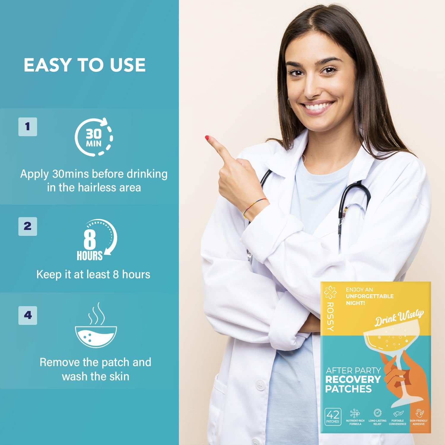 Party Recovery Patch: Fast-Acting Relief for Men and Women with Green Tea | Use Before Drinking | Wake Up Refreshed