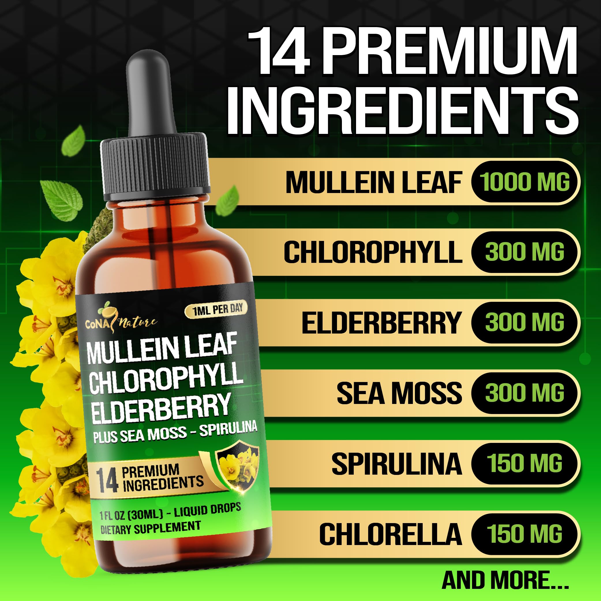 14in1 Mullein Liquid Drops – Immune & Respiratory Support, 30-Day, 1 fl oz