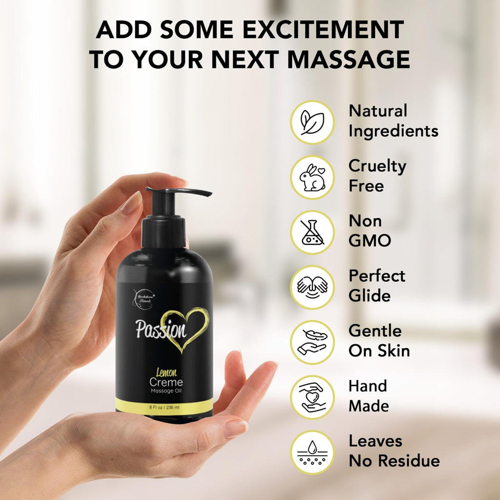 Passion Massage Oil – 100% Natural Body Oil for Couples | Jojoba, Almond & Grapeseed | Lemon Crème