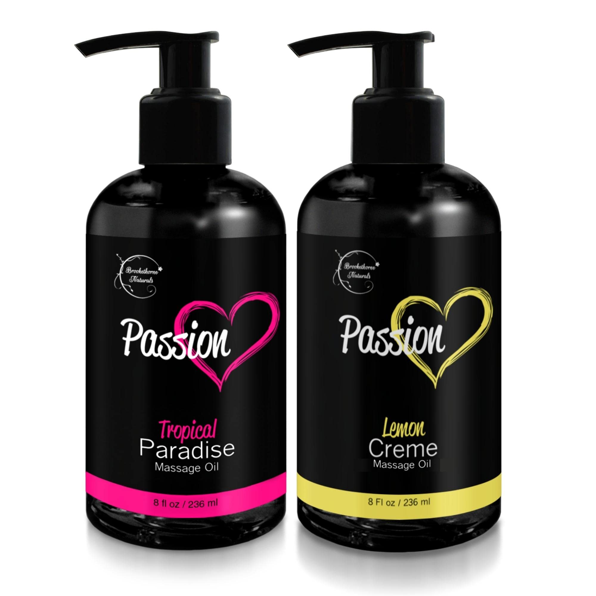 Passion Massage Oil for Date Night – Set of 2 (Tropical Paradise & Lemon Crème) | All Natural with Almond & Jojoba