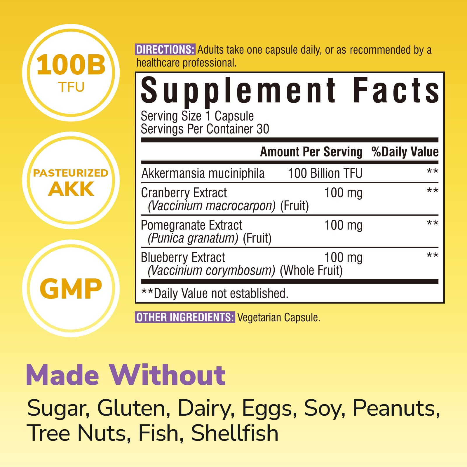 Vitalibre Akkermansia Probiotics 100B TFU - Pasteurized Muciniphila + Cranberry