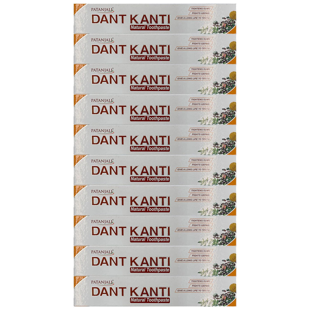 Patanjali Dant Kanti Natural Toothpaste 100gm / 3.38 fl oz – Pack of 10 | Herbal Toothpaste