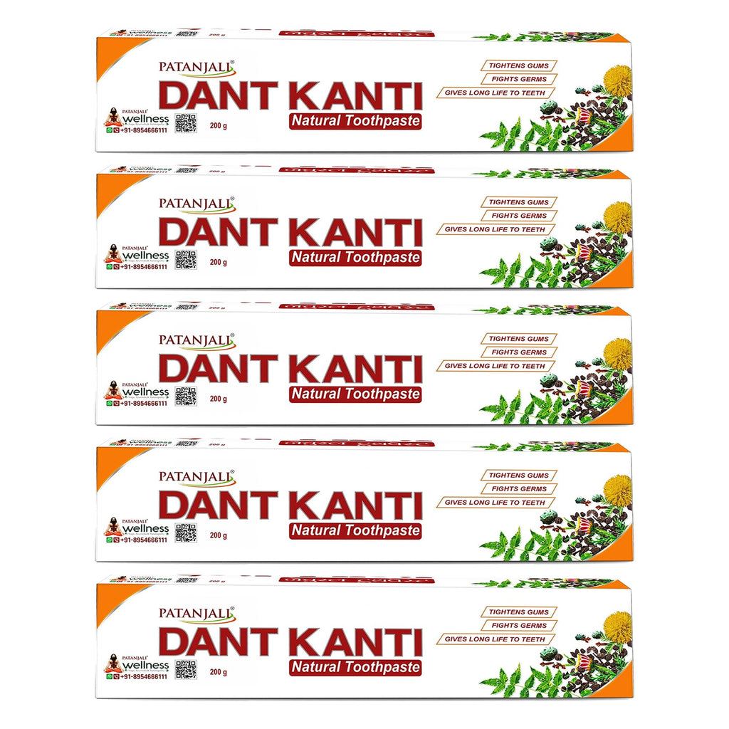 Patanjali Dant Kanti Natural Toothpaste 200g / 6.76 fl oz – Pack of 5