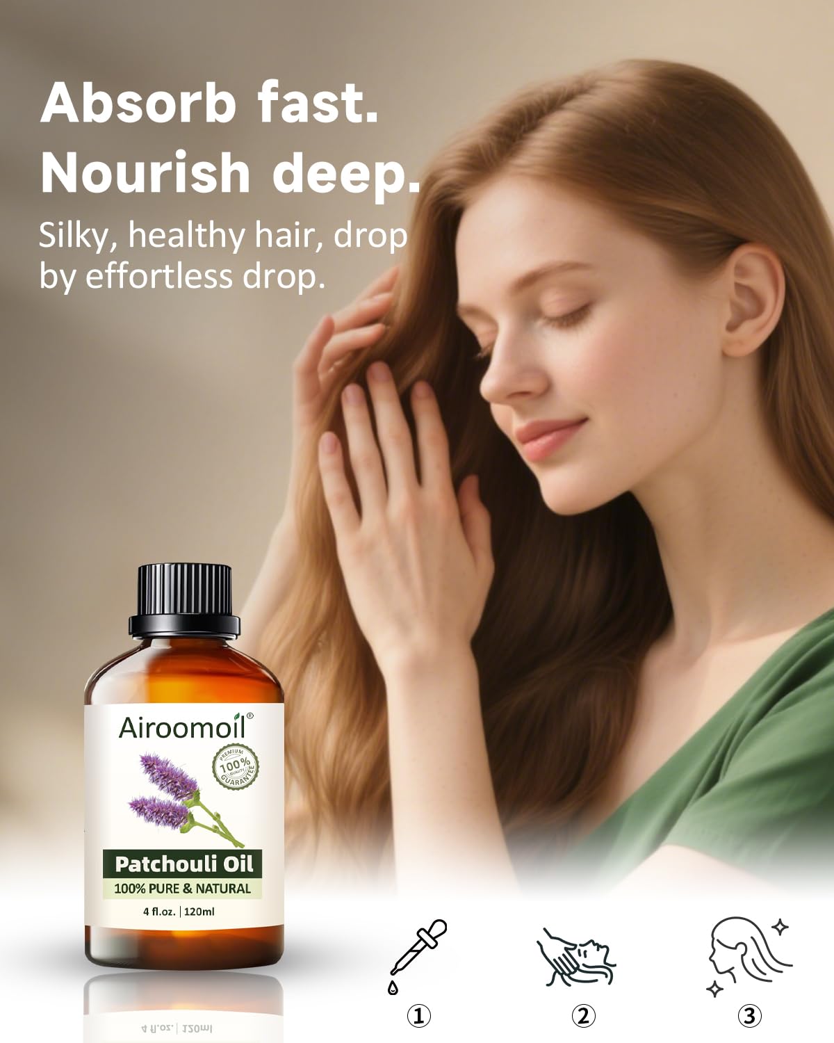 Airoomoil Pure Patchouli Essential Oil — 100% Natural, Premium Grade (4 oz / 120 ml)