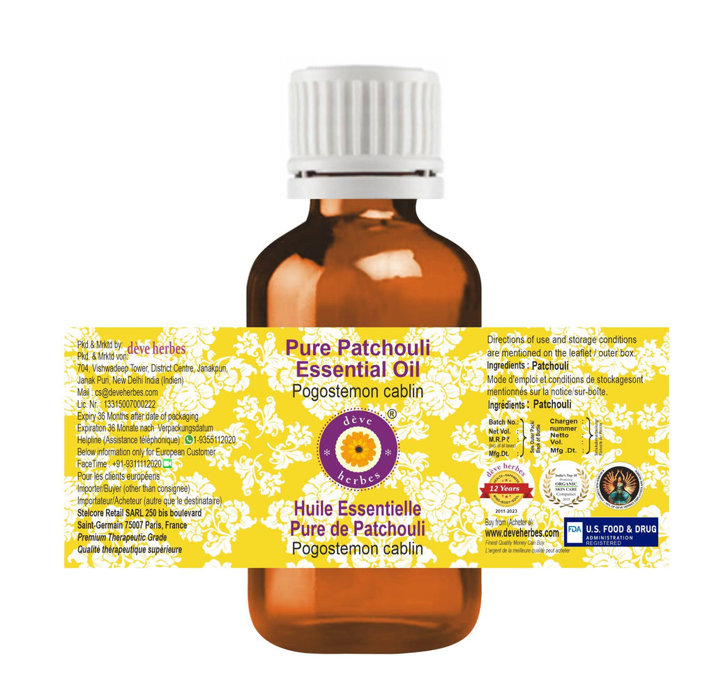 Deve Herbes Patchouli Essential Oil (Pogostemon cablin) - 100% Therapeutic Grade, Steam Distilled, 15ml