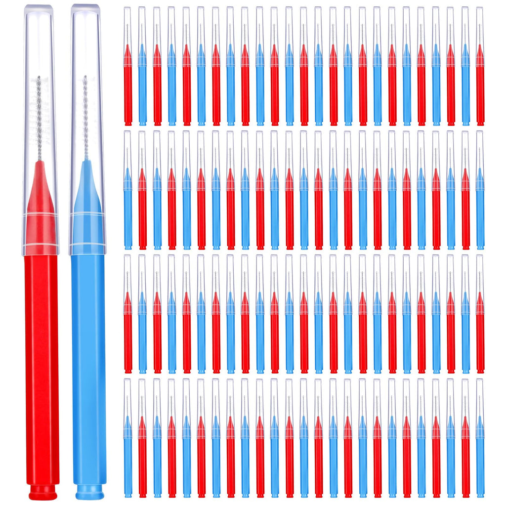 Patelai 100 Pieces Interdental Brushes – Braces Brush for Cleaner Teeth (Blue, Red, Suitable Size)